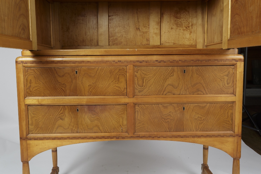 Continental linen press, with marquetry inlay and checkerboard detailing, ash, 20th Century 110cm - Image 3 of 7