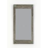 Glasgow School mirror the pewter frame with inset enamelled Ruskin type ceramic roundels, unmarked