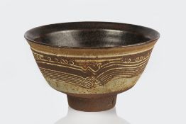 Mick Casson (1925-2003) pedestal bowl with combed decoration, impressed seal mark to the base 18cm