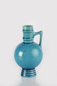 Burmantofts Faience flask shape number 376, turquoise ground with sunburst motifs, impressed marks