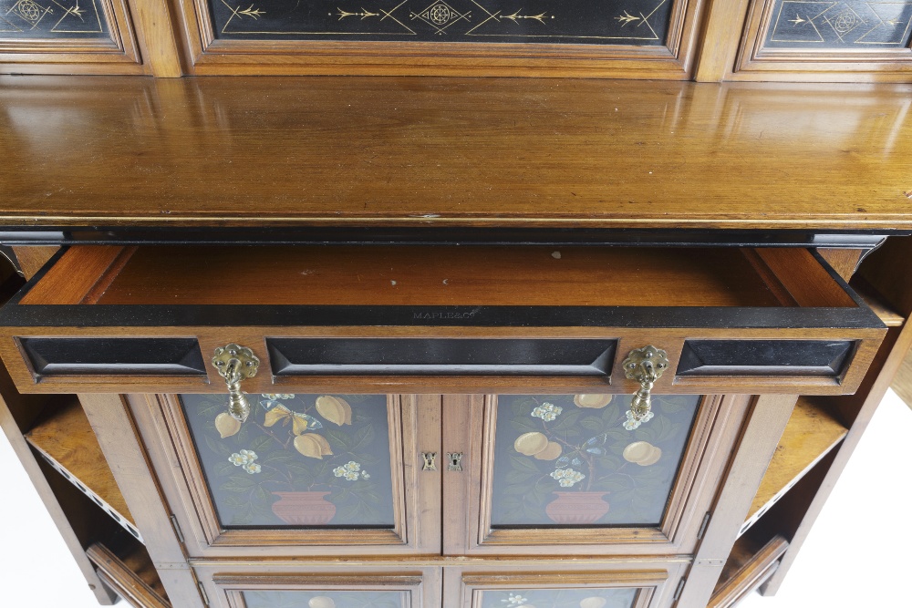 Maple & Co ebonised sideboard, aesthetic movement, handpainted doors, stamped to the drawer 151. - Image 2 of 3