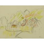 Donald Bain (1904-1979) 'Town Scene' crayon sketch, signed lower right 20cm x 25cm