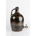 Attributed to Ray Finch (1914-2012) for Winchcombe Pottery keg or cider flask, with iron glaze, seal