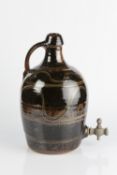 Attributed to Ray Finch (1914-2012) for Winchcombe Pottery keg or cider flask, with iron glaze, seal