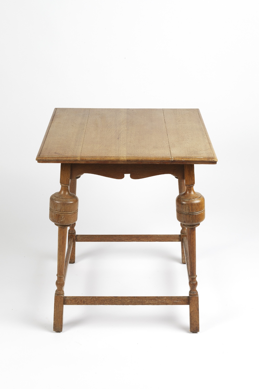 In the manner of Heals square occasional table, the legs with bulbous top, oak 61cm x 71cm - Image 2 of 4