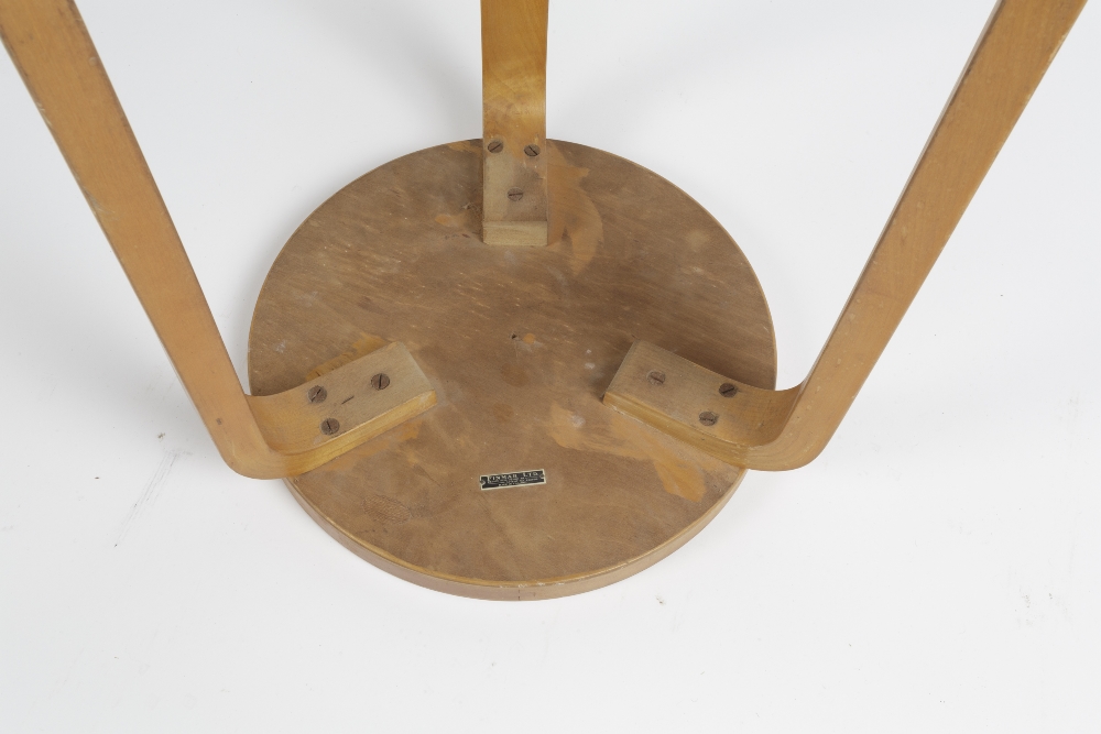 Alvar Aalto (1898-1976) for Finmar Ltd stool, bent laminated birch, with Finmar label to the - Image 3 of 4