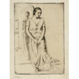 French, 20th Century School 'Untitled, female standing' etching, unsigned 32cm x 16.5cm