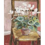 Gwen Johns (20th Century School) 'White cyclamen' oil on panel, signed lower left 49cm x 39cm