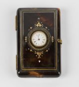 Tortoiseshell card case with clock set into the front, 19th Century 10.5cm