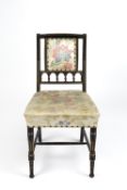 Aesthetic movement chair, ebonised finish with floral upholstery 83cm high