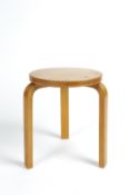 Alvar Aalto (1898-1976) for Finmar Ltd stool, bent laminated birch, with Finmar label to the