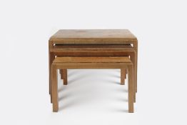 Gordon Russell nest of three tables 'Russell of Broadway' plaque to the underside largest table