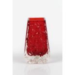 Geoffrey Baxter (1922-1995) for Whitefriars 'Coffin' glass vase in ruby colourway, pattern no.9686
