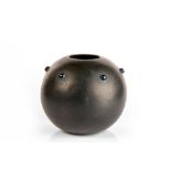 Contemporary copper globular vase, with cabochons set into the shoulders, unsigned 17cm high