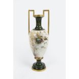 Large Aesthetic movement vase decorated with bird and foliage on cream ground, unsigned with