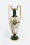 Large Aesthetic movement vase decorated with bird and foliage on cream ground, unsigned with