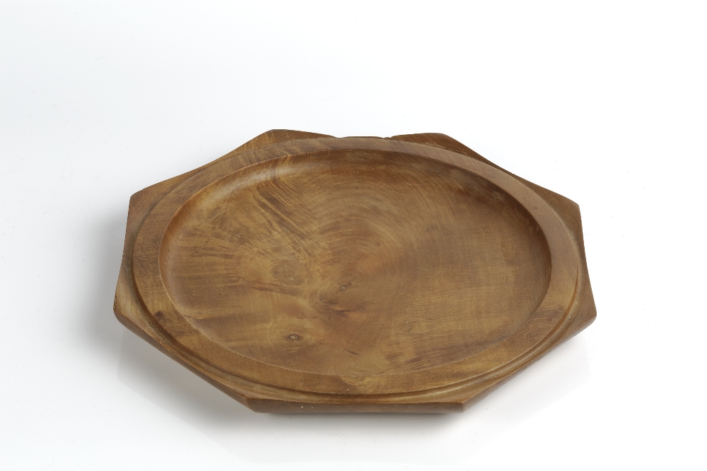 20th Century carved tray, walnut, indistinct signature to the reverse 28cm across