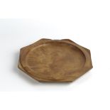 20th Century carved tray, walnut, indistinct signature to the reverse 28cm across