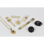 Collection of mourning jewellery to include 19th Century Ivory mourning pendant, carved in the shape