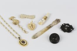 Collection of mourning jewellery to include 19th Century Ivory mourning pendant, carved in the shape