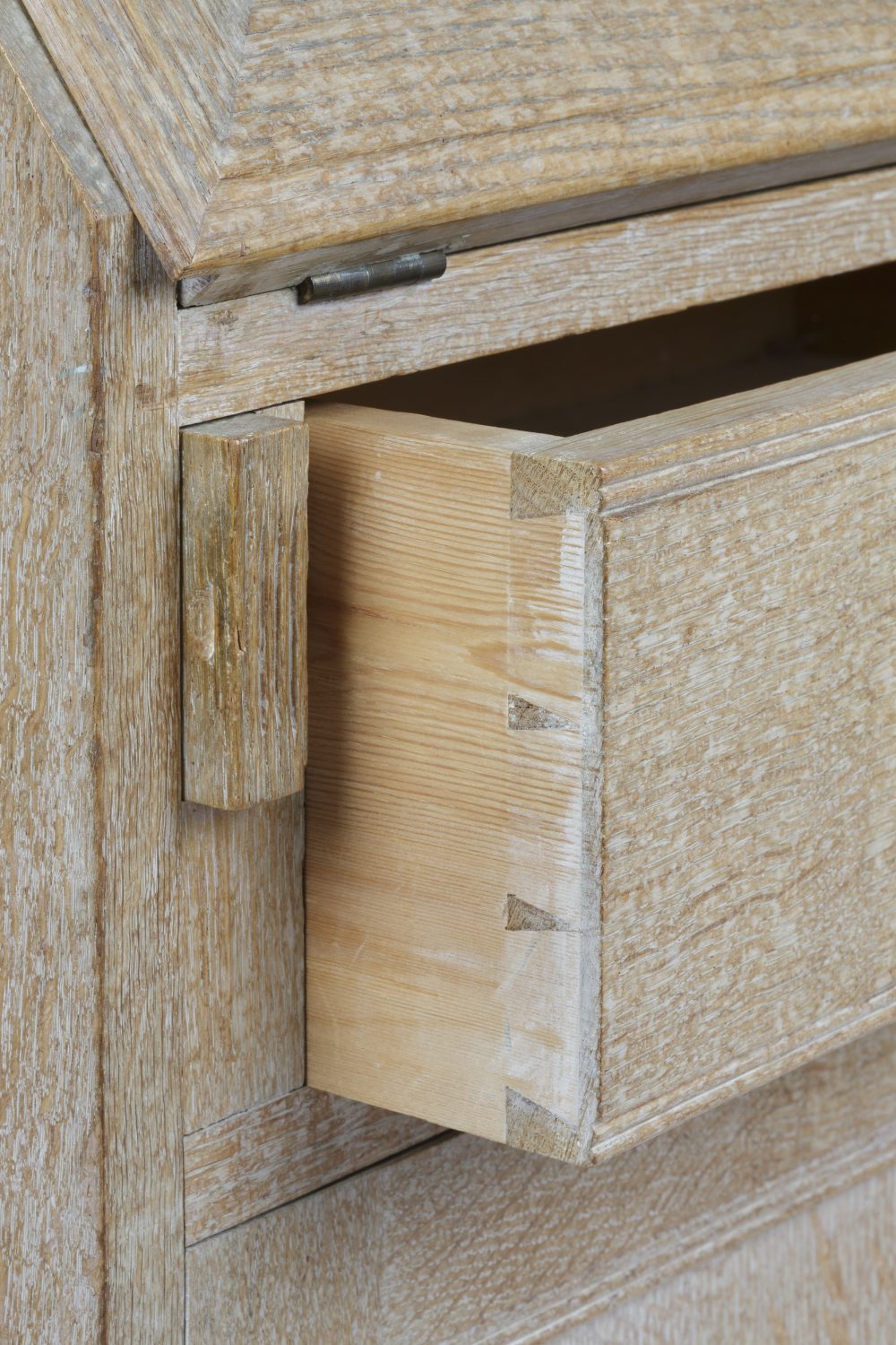 In the manner of Heals bureau, limed oak, long drawer above a cupboard, unmarked 74cm x 105cm x 42cm - Image 5 of 5
