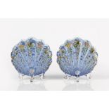 In the manner of Ludwig Moser (1833-1916) pair of blue enamel painted glass vases of shell form