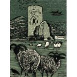 Rigby Graham (1931-2015) 'Tretower, Powys, Wales' limited edition linocut signed and numbered 20/