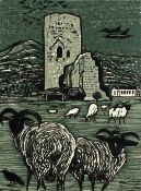 Rigby Graham (1931-2015) 'Tretower, Powys, Wales' limited edition linocut signed and numbered 20/