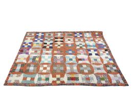 Vintage patchwork quilt with bird of paradise binding and backing 186cm wide x 206cm long