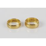Two 22ct gold bands overall weight 15g approx overall (2)