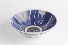 Alan Caiger-Smith (1930-2020) at Aldermaston pottery blue bowl, signed and dated 1990 to the base