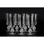 René Lalique (1860-1945) Seven 'Bellini' champagne flutes etched signature 'Lalique France' to the