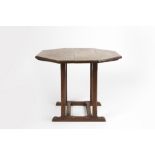 Cotswold School occasional table oak, with four plank top on chamfered legs 71cm wide x 57cm high