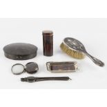 Collection of silver and tortoiseshell items to include: desk tray, circular box, silver mounted