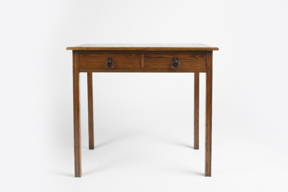 Heals writing table or desk, oak with green leather inset top, unsigned, circa 1905 84cm x 76cm x - Image 2 of 3