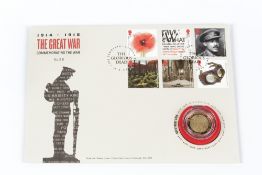 Royal Mail Centenary of World War One gold proof coin cover dated 2018, £2 coin with certificate