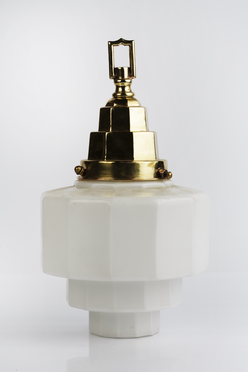 Early 20th Century ceiling light fitting, with white glass stepped shade 35cm overall - Image 2 of 3