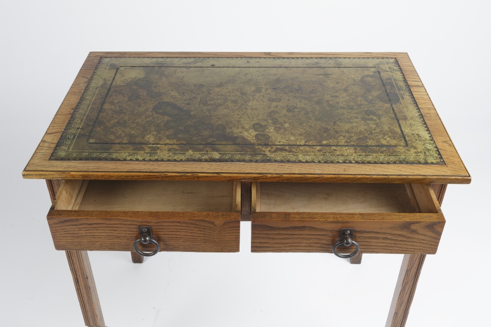 Heals writing table or desk, oak with green leather inset top, unsigned, circa 1905 84cm x 76cm x - Image 3 of 3