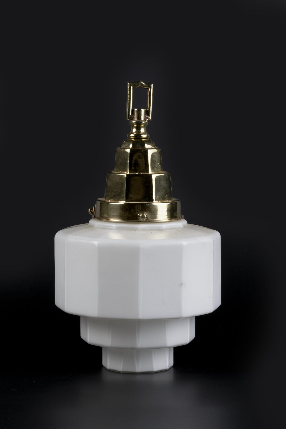 Early 20th Century ceiling light fitting, with white glass stepped shade 35cm overall