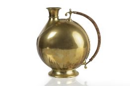 Christopher Dresser for Benham and Froud brass flask with wicker handle, circa 1885, unmarked 19.5cm