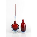 In the manner of Flavio Poli for Murano glass two decanters, only one with stopper (interchangeable)