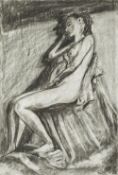 Late 20th Century Continental School 'Seated Female' charcoal/graphite sketch, initialled and
