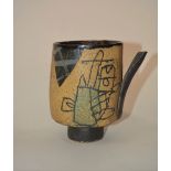 John Maltby (b.1936) 'Boats at the Harbour' studio pottery cup or vessel, signed 'Maltby' to the