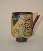 John Maltby (b.1936) 'Boats at the Harbour' studio pottery cup or vessel, signed 'Maltby' to the