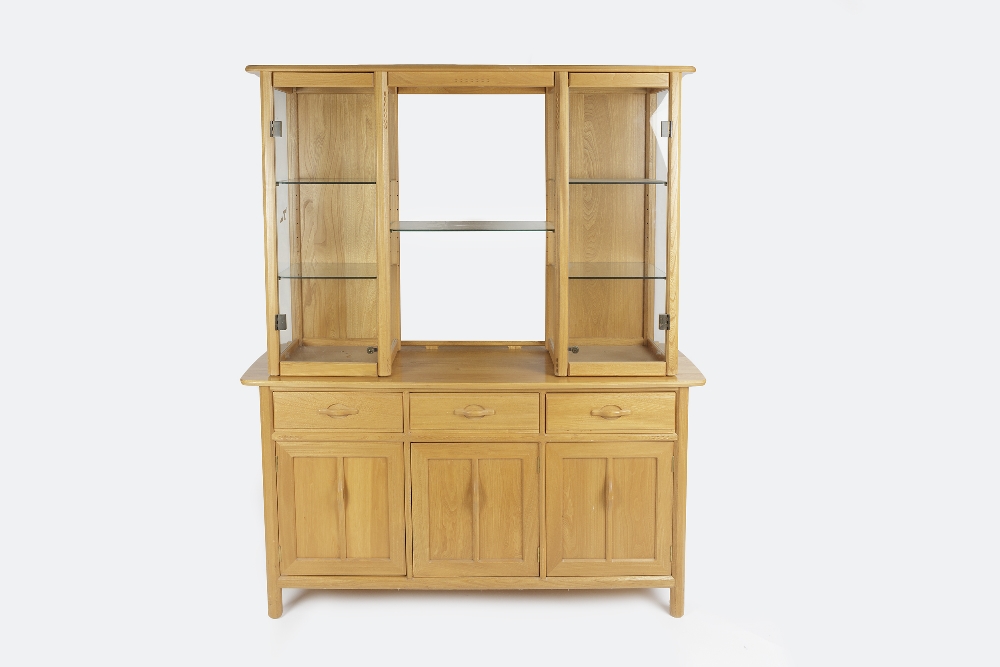 Ercol 'Arlington' display cabinet, elm 153cm x 178cm x 52cm