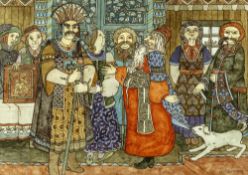 Mary Tozer (b.1947) 'Fairytale gathering' watercolour, in original frame, signed and dated 1974 in