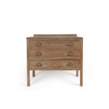 In the Manner of The Rowley Gallery chest of three graduated drawers, carved top rail and stained