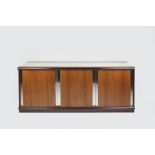 Heals sideboard, circa 1972, rosewood, with three mirrored doors and a marble top 168cm x 74cm x