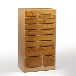 Alan Peters OBE (1933 - 2009) chest of drawers, rippled white ash body with fumed acacia drawer