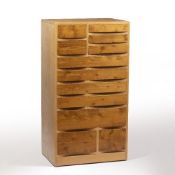 Alan Peters OBE (1933 - 2009) chest of drawers, rippled white ash body with fumed acacia drawer